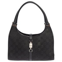 Gucci Black GG Canvas and Leather Jackie Bardot Hobo