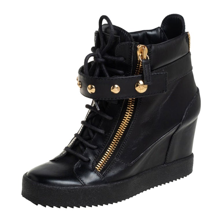 Giuseppe Zanotti Black Leather Wedge Sneakers Size 40 For Sale at 1stDibs