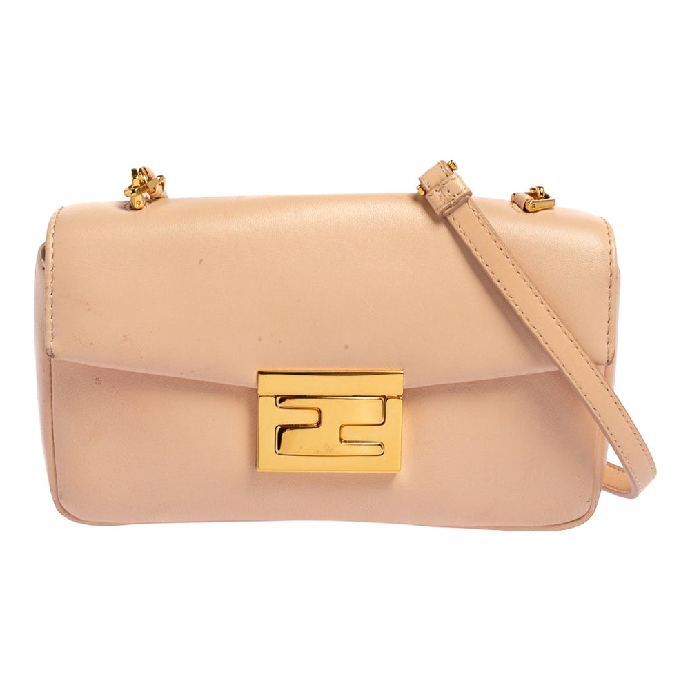 Fendi Pink Leather Mini Be Baguette Crossbody Bag