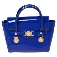 Versace Blue Patent Leather Medium Medusa Medallion Tote