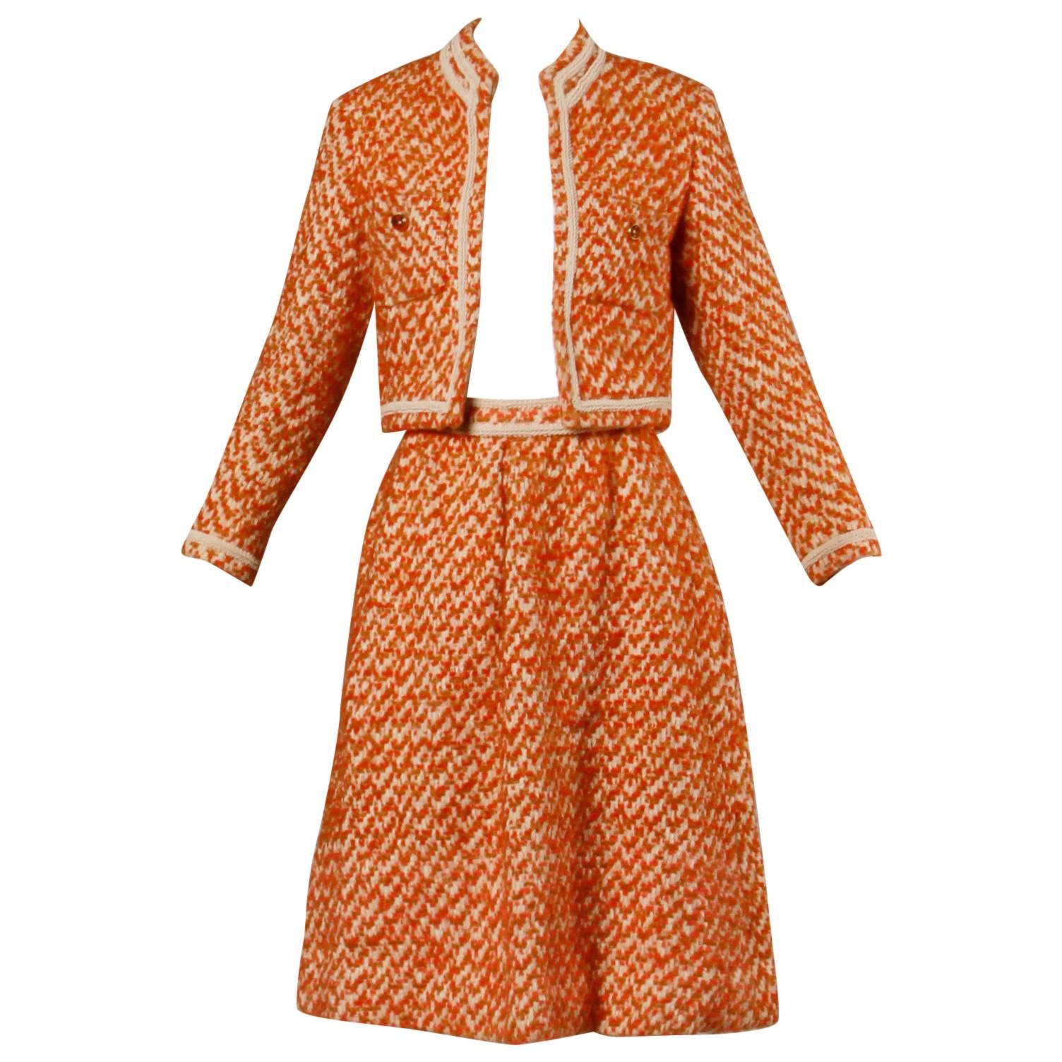 Nina Ricci Vintage 1960s 60s Couture Wool Silk Jacket + Skirt Suit Ensemble