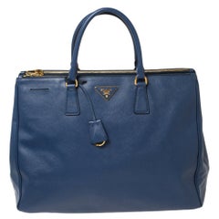 Used Prada Blue Saffiano Lux Leather Executive Galleria Tote