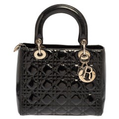Dior Schwarzes Cannage Lackleder Medium Lady Dior Tote