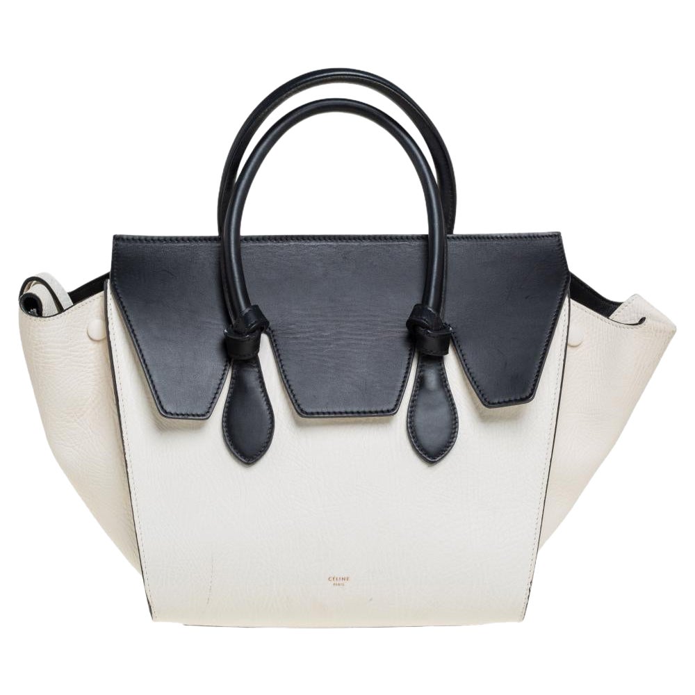 Celine White/Black Leather Mini Tie Tote