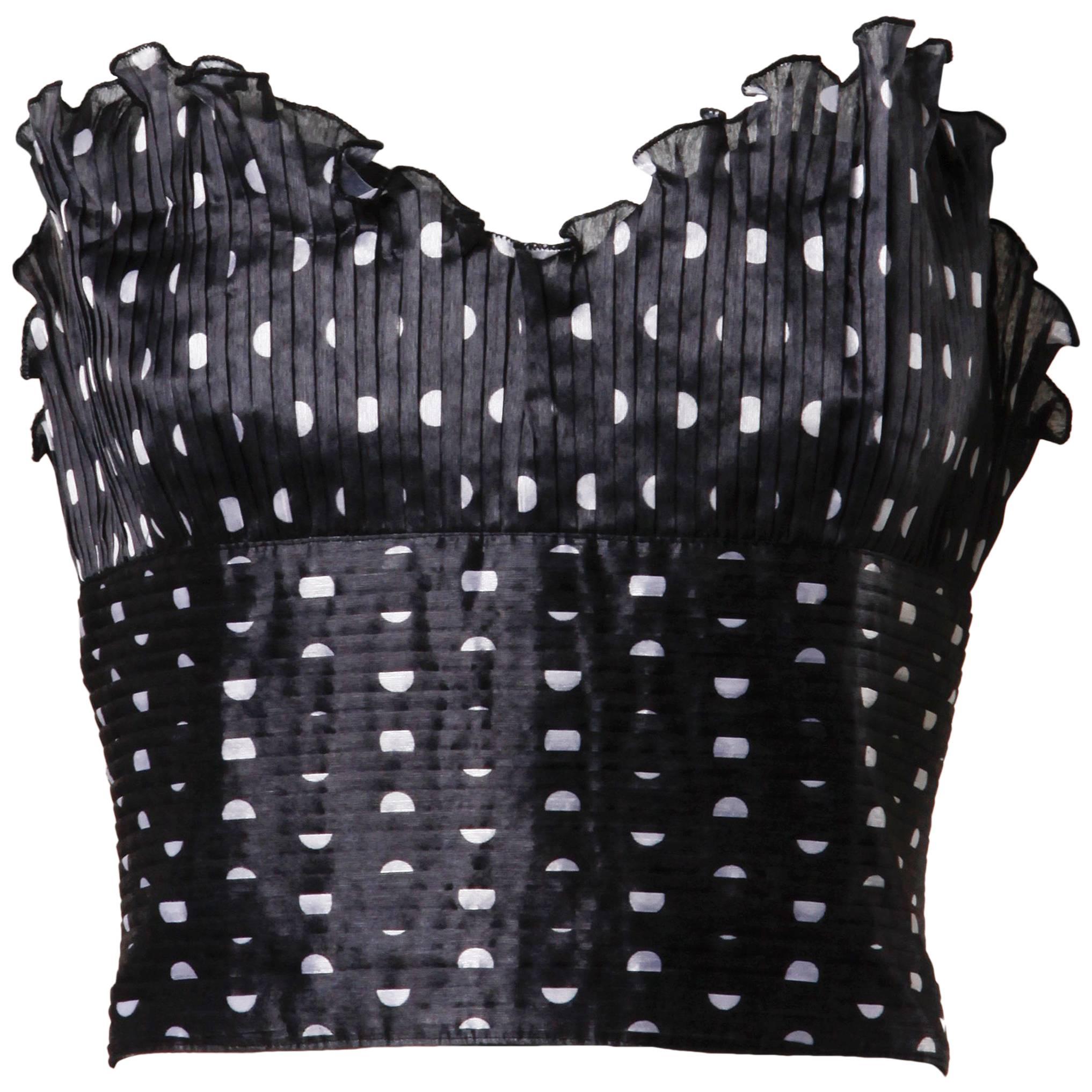 Loris Azzaro Vintage Polka Dot Bustier or Corset Top with Pleats