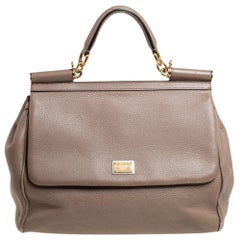 Dolce & Gabbana Brown Leather Miss Sicily Top Handle Bag