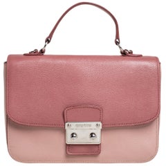 Miu Miu  Pink Madras Leather Push Lock Flap Top Handle Bag