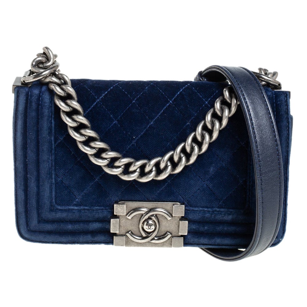 Chanel Blue Quilted Velvet and Leather Small Boy Flap Bag at 1stDibs ...