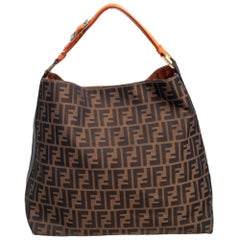 Fendi Tobacco Zucca Canvas und Leder Große Hobo
