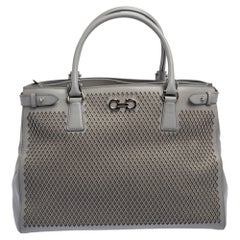 Salvatore Ferragamo Grey Laser Cut Leather Tote