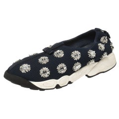 Dior Dark Blue Floral Embellished Mesh Fusion Slip On Sneakers Size 40