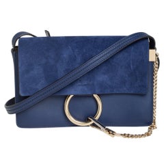 Chloe Blue Leather and Suede Small Faye Shoulder Bag