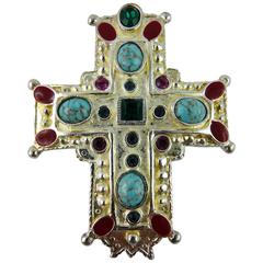 Christian Lacroix Vintage Rare Broche Pendentif Croix Massive Bijoux