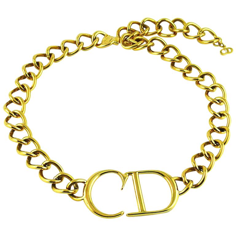 Christian Dior Gold CD Monogram Necklace at 1stDibs | christian dior