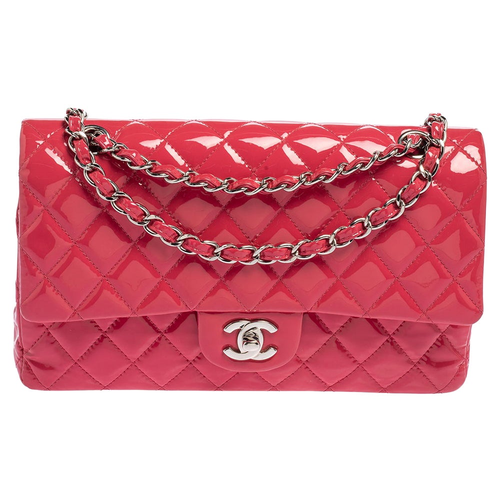 Chanel Pink Quilted Patent Leather Medium Classic Double Flap Bag