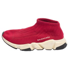 Used Balenciaga Red Knit Speed Trainer Sneakers Size 39