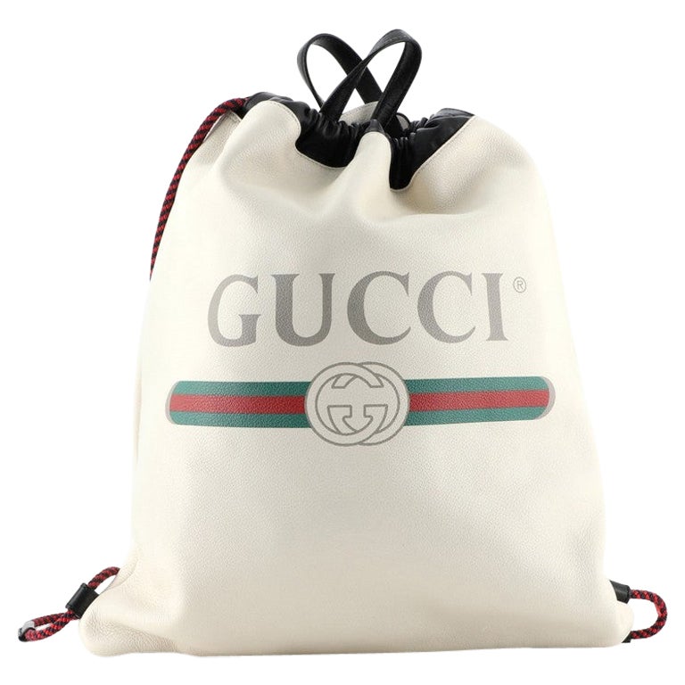 Gucci Logo Drawstring Backpack Printed Leather Large