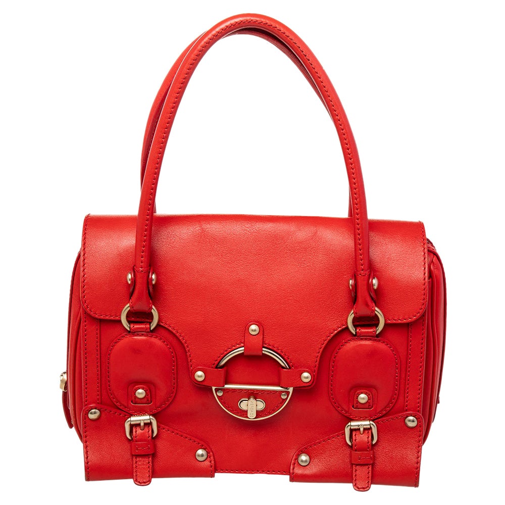 Versace Red Leather Studded Tote