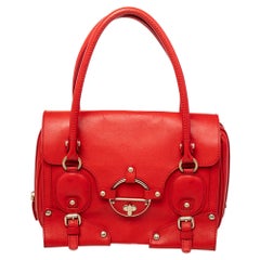 Used Versace Red Leather Studded Tote