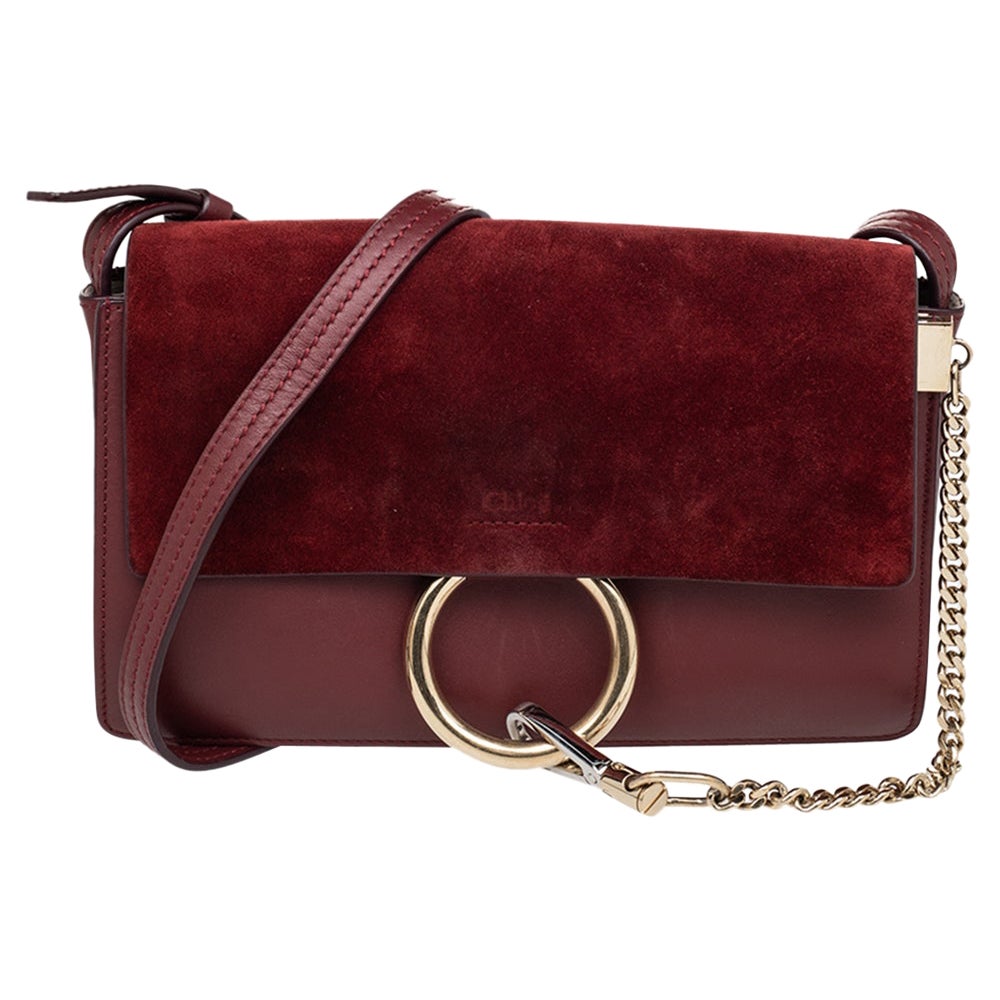 Chloe Burgundy Leather And Suede Small Faye Shoulder Bag