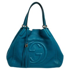 Gucci Blue Pebbled Leather Medium Soho Tote