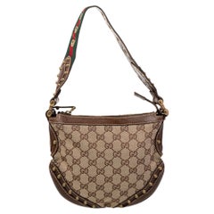Gucci Beige/Brown GG Canvas and Leather Small Studded Pelham Hobo