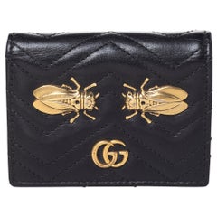 Gucci Black Leather Cicada GG Marmont Card Case