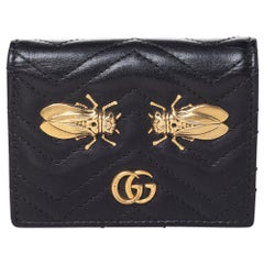 Gucci Schwarzes Leder Cicada GG Marmont Kartenetui