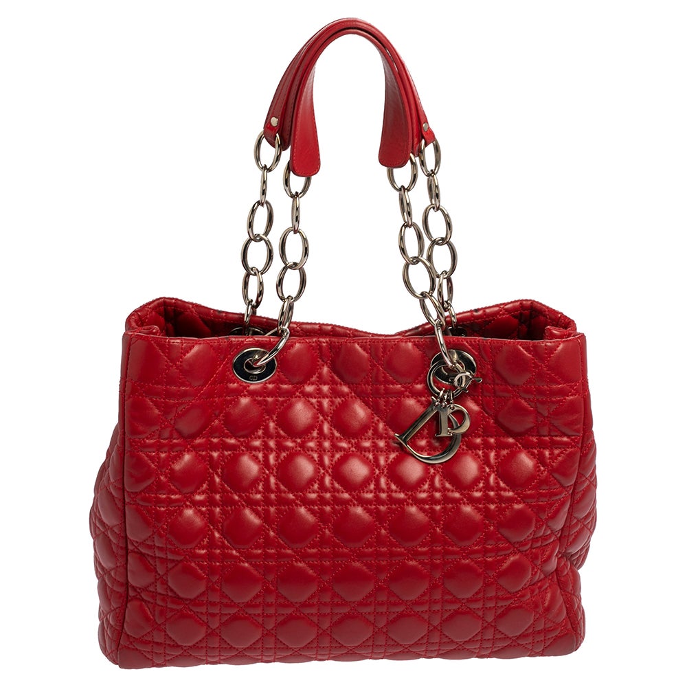 Dior Red Cannage Leather Soft Lady Dior Shopper Tote