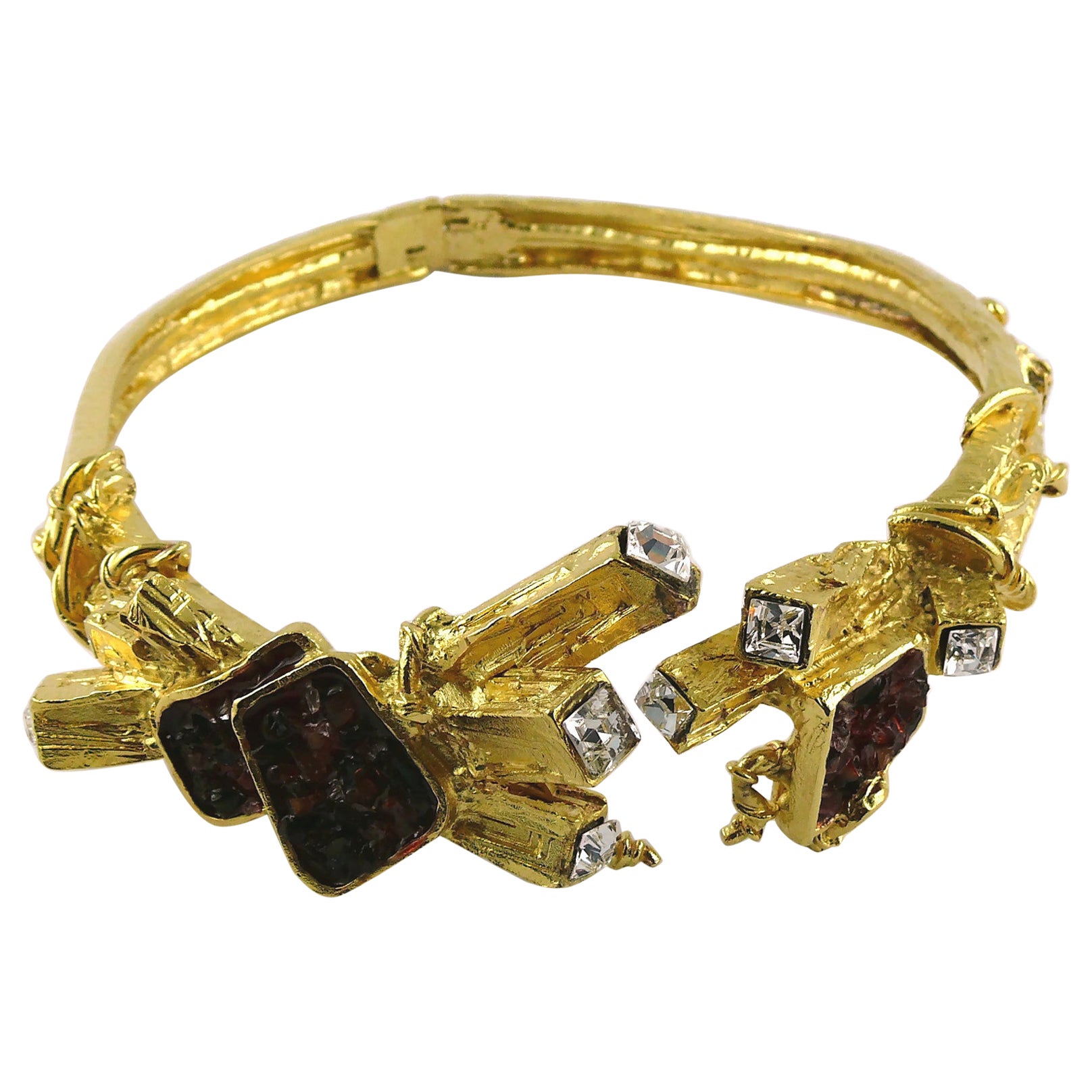 Christian Lacroix Vintage Gold Toned Jewelled Clamper Choker Necklace
