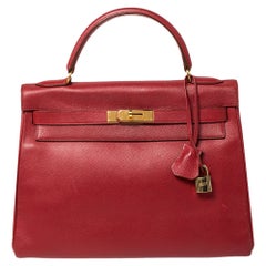 Hermes Rouge VIF Courchevel Leather Gold Finished Kelly Retourne 32 Bag