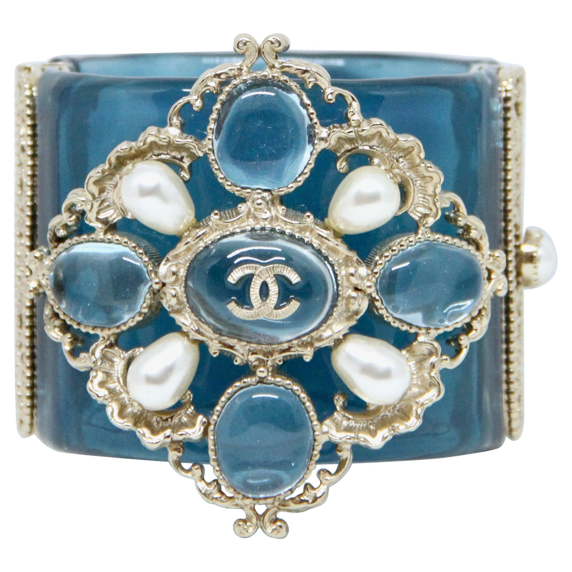 Chanel Blue Resin Versailles Cuff Bracelet at 1stDibs  chanel versailles,  chanel cruise 2013, chanel resin cuff