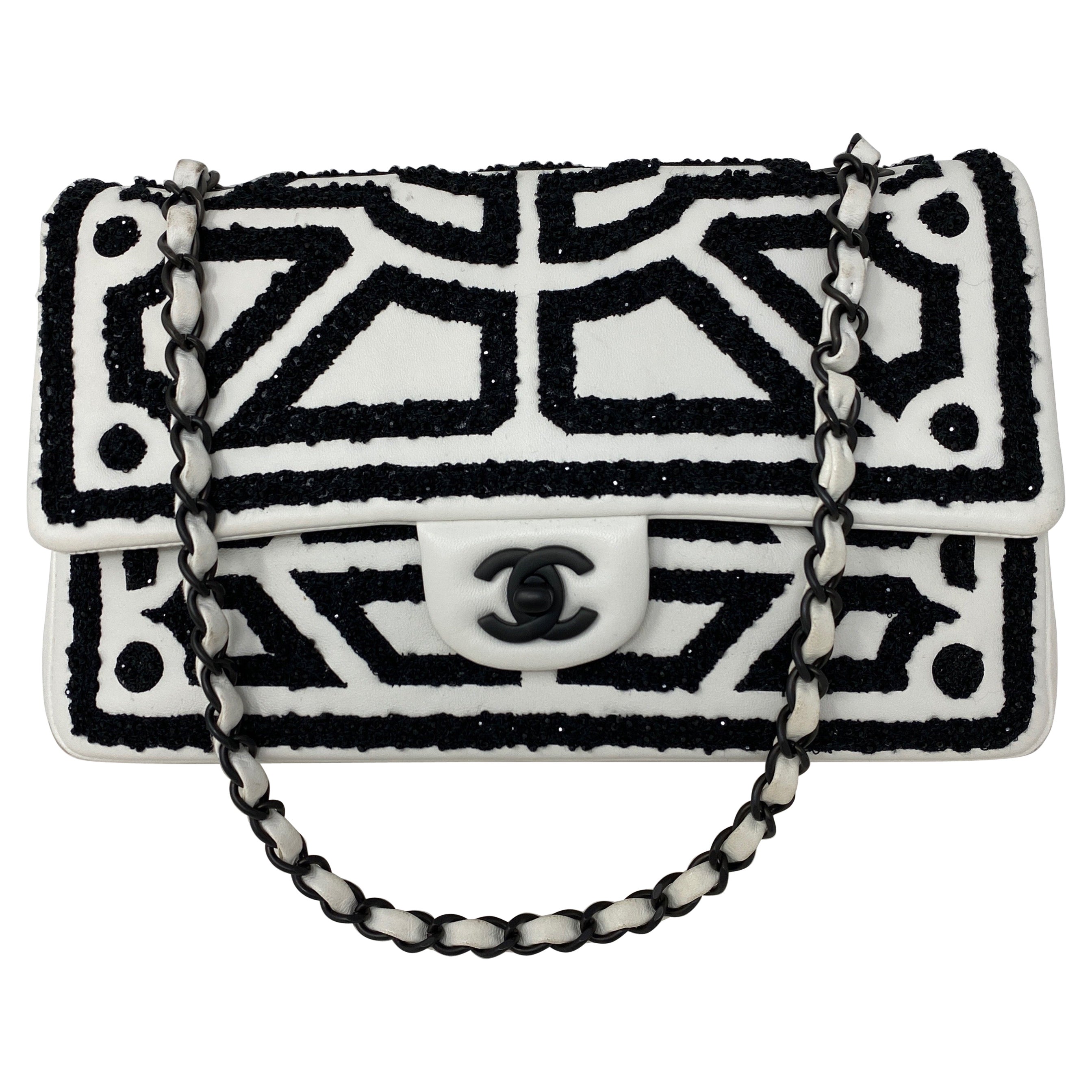 Chanel White and Black Double Flap Bag