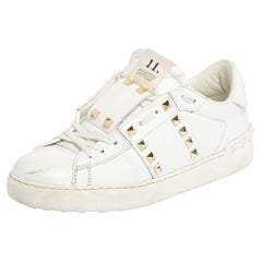 Valentino White Leather Rockstud Untitled Low Top Sneakers Size 39.5