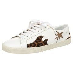 Saint Laurent White Leather Palm Tree Low Top Sneakers Size 41