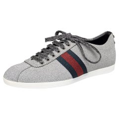 Gucci Silver Glitter Bambi Web Detail Low Top Sneakers Taille 41