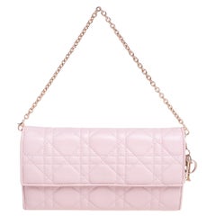 Dior Pink Cannage Leather Lady Dior Wallet on Chain