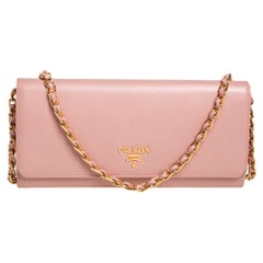 Prada Pink Saffiano Lux Leather Wallet on Chain