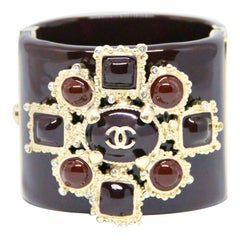 Chanel Burgundy Resin Gripoix Stones Cuff Bracelet