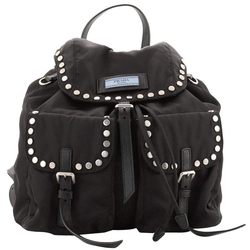 Prada Etiquette Flap Backpack Studded Tessuto Medium