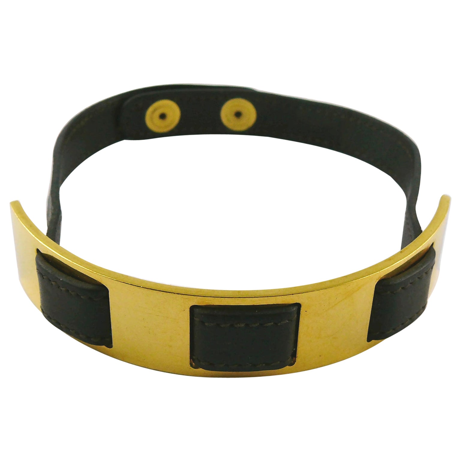 Hermes Vintage Dark Brown Leather Choker With Gold Panel For Sale