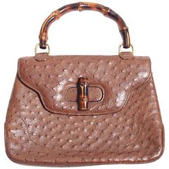 Retro Gucci Ostrich & Bamboo Top Handle Bag