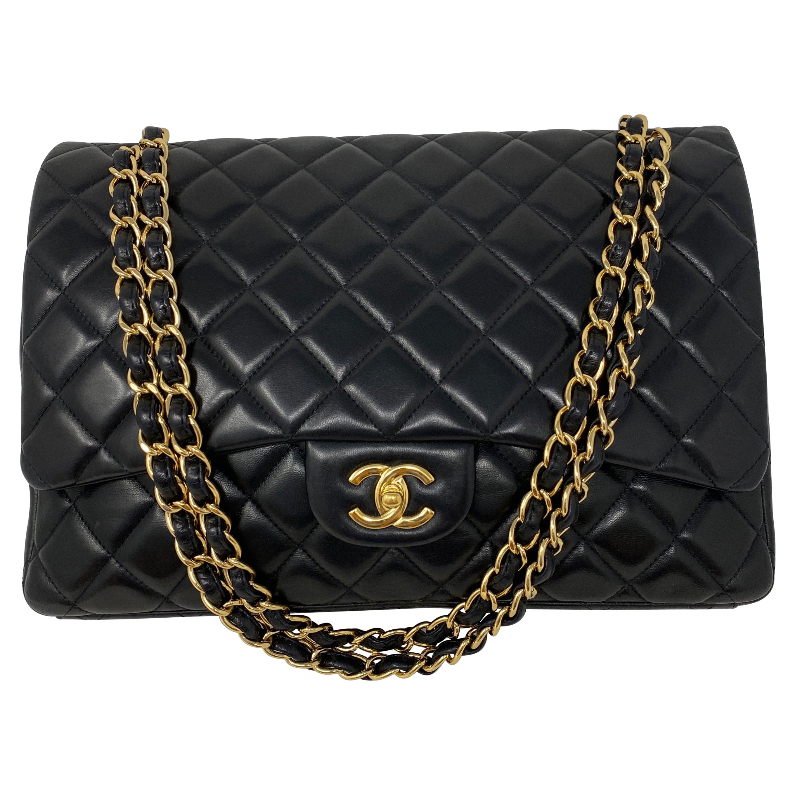 Chanel Black Maxi Lambskin Single Flap Bag 