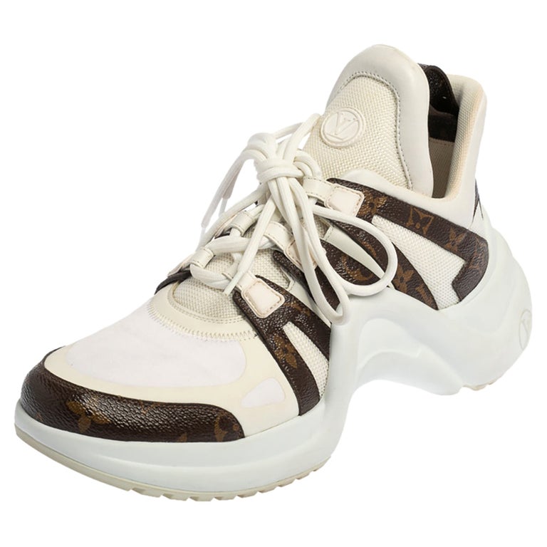 Louis Vuitton White Fabric And Monogram Canvas Archlight Lace Up Sneakers  Size 39 Louis Vuitton