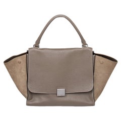 Celine Grey Leather And Suede Medium Trapeze Top Handle Bag