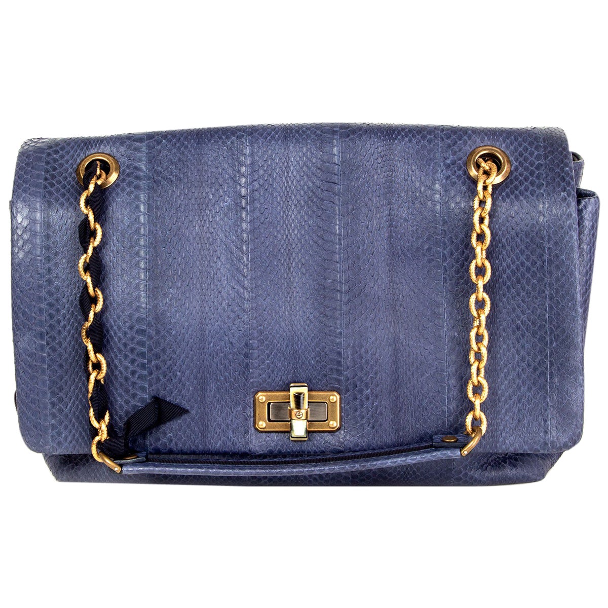 LANVIN blue PYTHON HAPPY Twist Lock Flap Shoulder Bag For Sale at 1stDibs