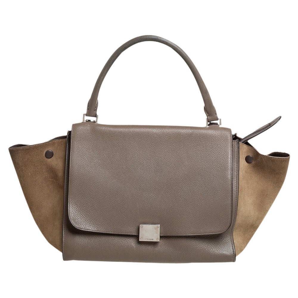 Celine Brown/Grey Leather and Suede Medium Trapeze Top Handle Bag For Sale