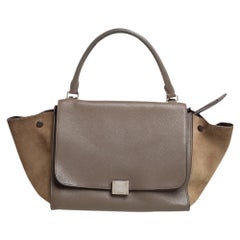 Bolso Trapecio Mediano de Asa Superior de Piel y Ante Marrón/Gris Celine
