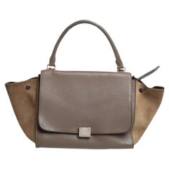 Celine Brown/Grey Leather and Suede Medium Trapeze Top Handle Bag