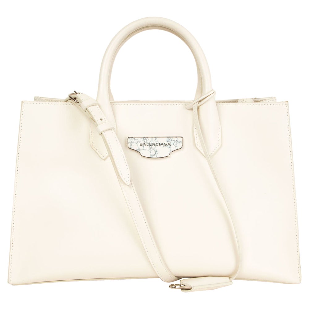 BALENCIAGA off-white leather PADLOCK NUDE WORK XS MARBLE Tote Bag